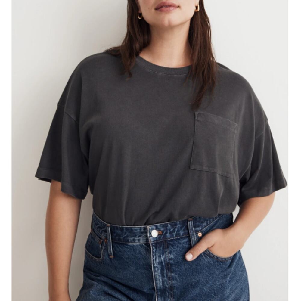 NWT Madewell Women's Black Coat Garment-Dyed Oversized Pocket Tee Size S